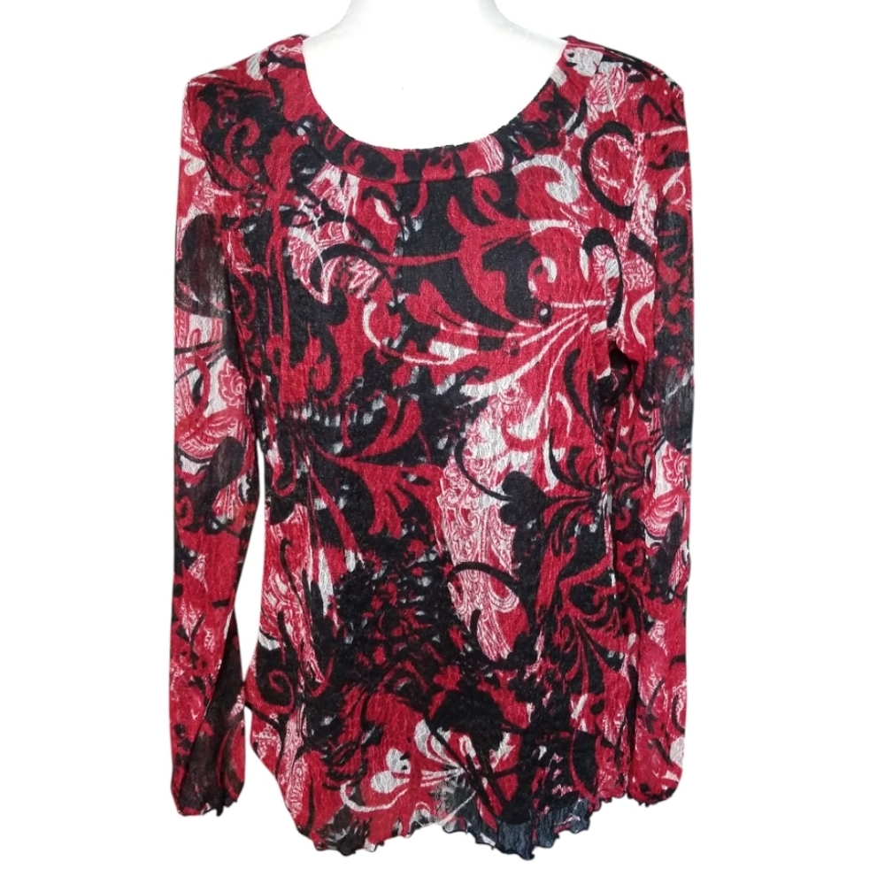 Christopher & Banks Red and Black Floral Blouse